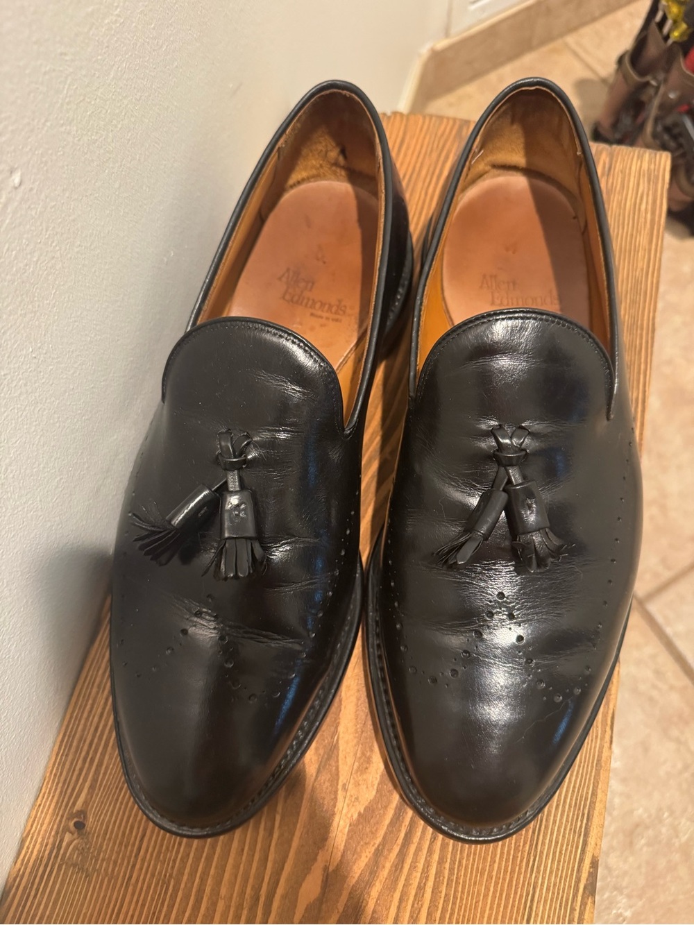 Allen Edmonds Black Leather Tassel Slip-On Loafers